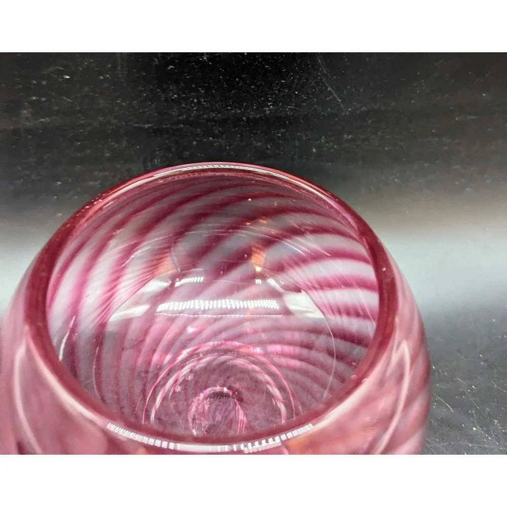 Vintage‎ Hand Blown Art Glass Red Optic Swirl Candy Bonbon Dish Bowl 4.5